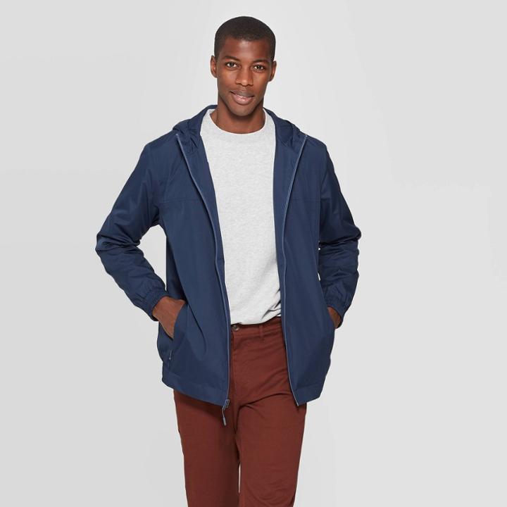 Men's Standard Fit Long Sleeve Lightweight Rain Jacket - Goodfellow & Co Navy