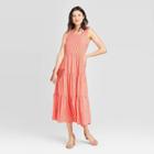 Women's Striped Sleeveless Tiered Dress - A New Day Coral Xs, Women's, Pink