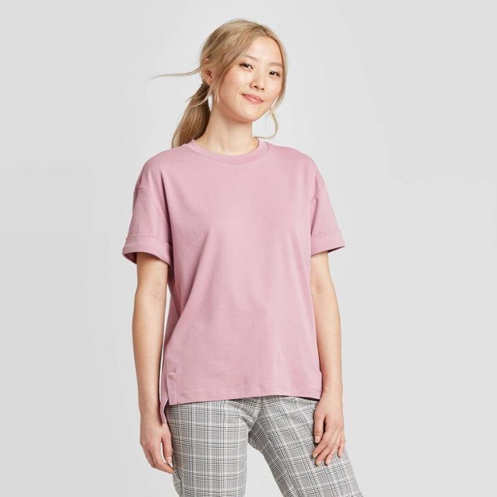 Women's Standard Fit Short Sleeve Crewneck T-shirt - A New Day Purple S, Women's,