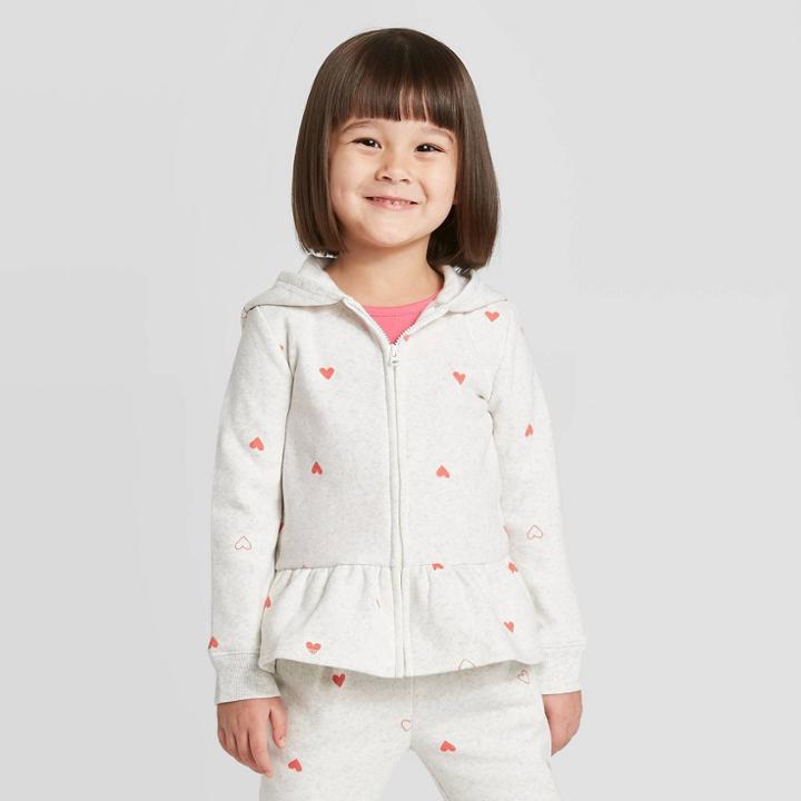 Oshkosh B'gosh Toddler Girls' Heart Zip-up Sweatshirt - Gray 12m, Toddler Girl's