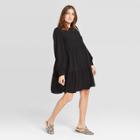 Women's Long Sleeve Tiered Babydoll Dress - A New Day Black