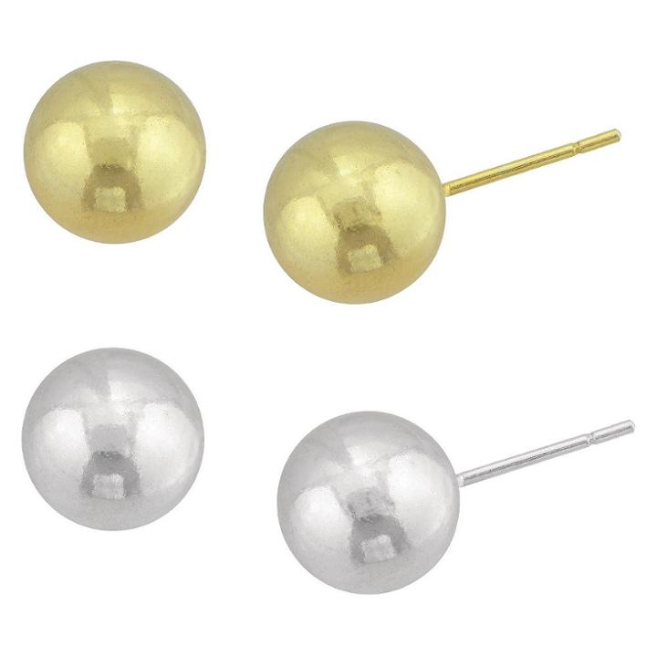 Distributed By Target Women's Polished Ball Stud Earring Set In Gold And Silver Plating