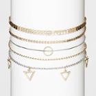 Shiny Gold And Rhodium Triangles And Chain Multi Choker Necklace 5pc - Wild Fable Gold