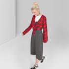 Women's Plaid Bell Sleeve Tie-front Woven Top - Wild Fable Red
