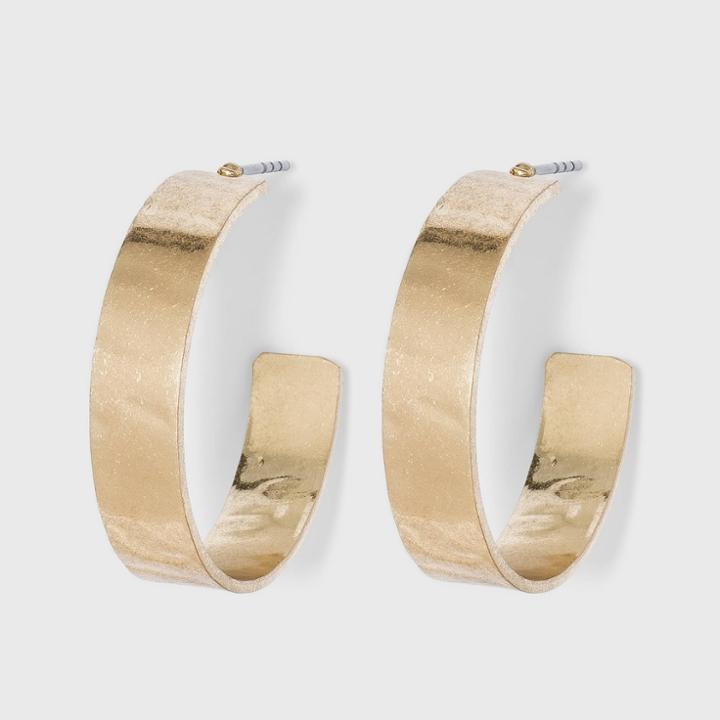 Small Worn Metal Hammered Hoop Earrings - A New Day Gold