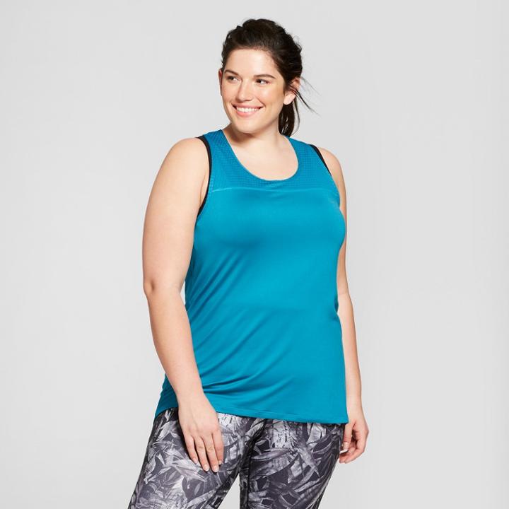Women's Plus-size Mesh Block Long Tank Top - C9 Champion Mermaid Green