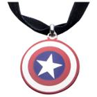 Women's Marvel Captain America Shield Stainless Steel Pendant On Fabric Choker Necklace (12),