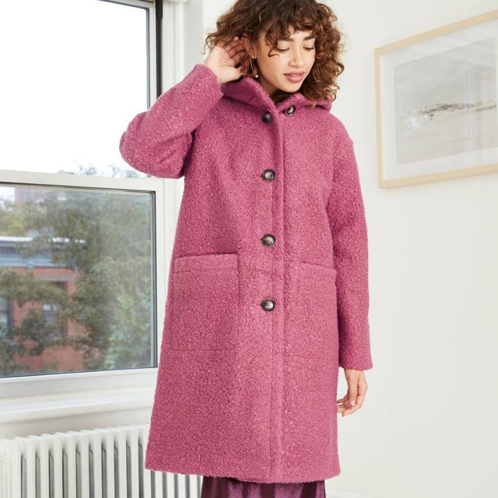Women's Hooded Midi Teddy Coat - A New Day Cherry