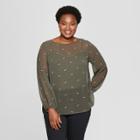 Women's Plus Size Floral Print Long Sleeve Chiffon Blouse With Cami - Ava & Viv Olive