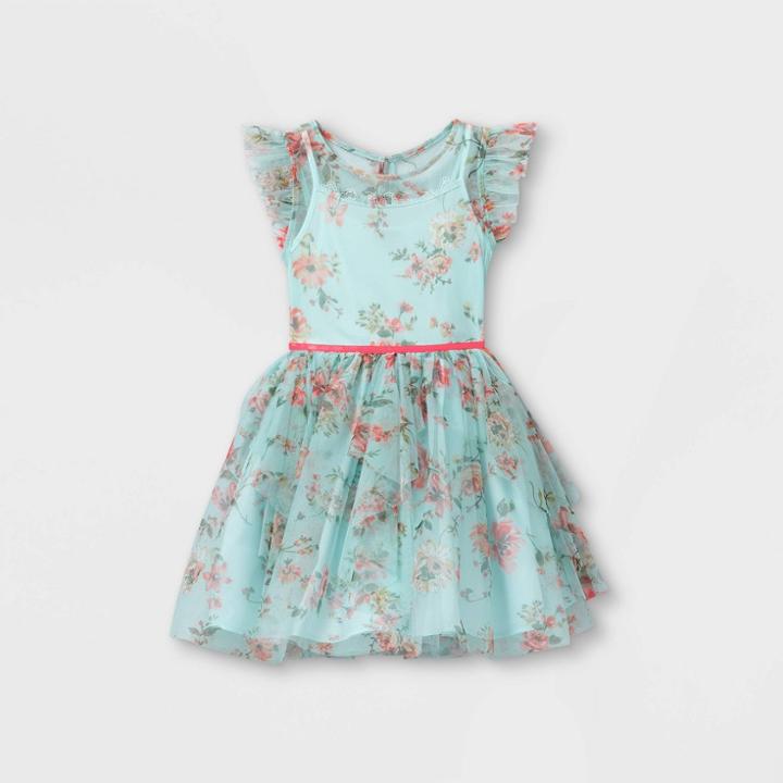 Zenzi Girls' Floral Printed Mesh Dress - Cat & Jack Aqua