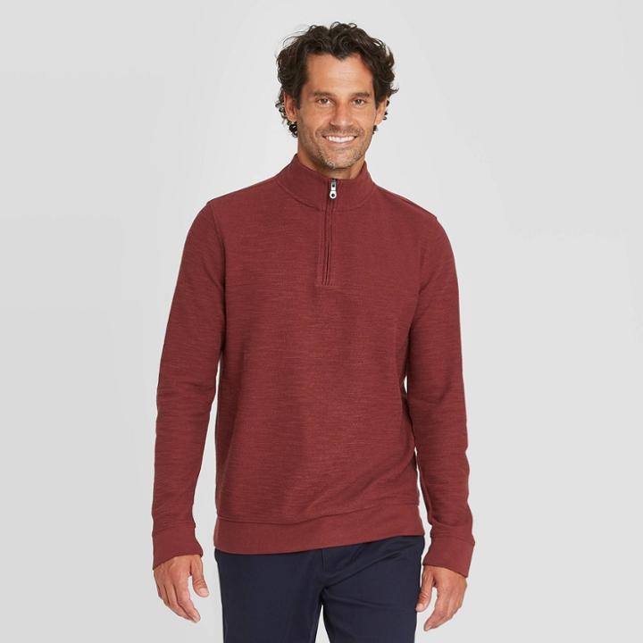 Men's Standard Fit 1/4th Zip Knit Sweatshirt- Goodfellow & Co Red