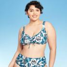 Kona Sol Women's Center Cinch Over The Shoulder Bikini Top - Blue Floral Kona