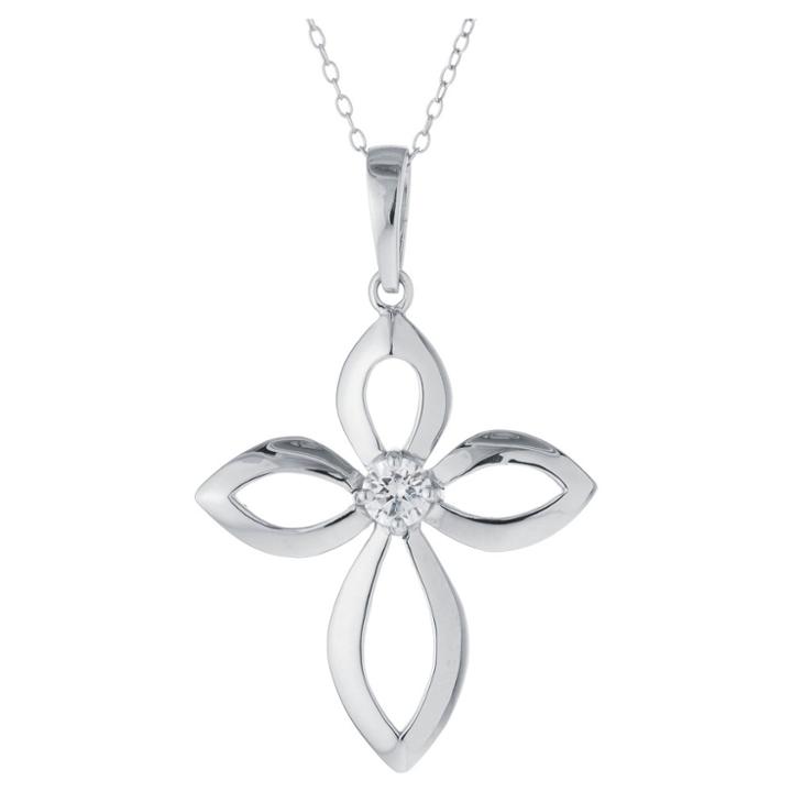 Distributed By Target Sterling Silver Cross With Cubic Zirconia Pendant - Silver/clear (18), Women's, Size: L: 44mm X W: 28mm - Chain:
