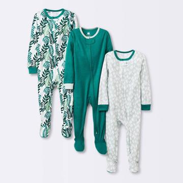 Baby 3pk Foliage Tight Fit Zip-up Sleep N' Play - Cloud Island Forest Green