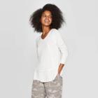 Women's Striped Raglan Long Sleeve V-neck Blouse - Knox Rose White M, Women's, Size: