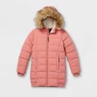 Girls' Mid-length Puffer Jacket - All In Motion Coral