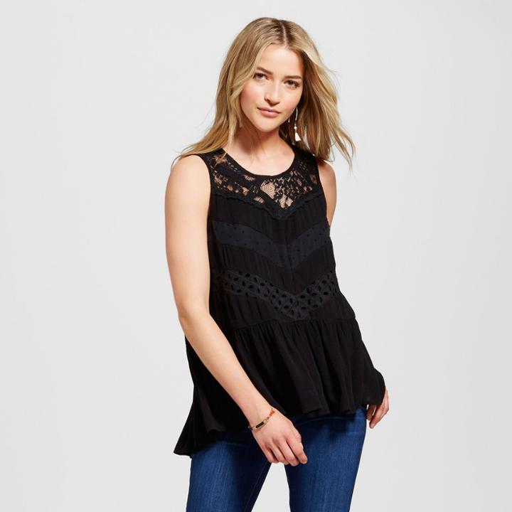 Women's Mixed Texture Peplum Tank - Knox Rose Black