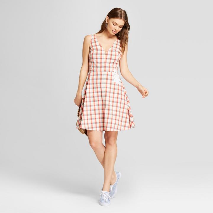 Women's Gingham Sleeveless Embroidered Dress - A New Day Red/white 2,