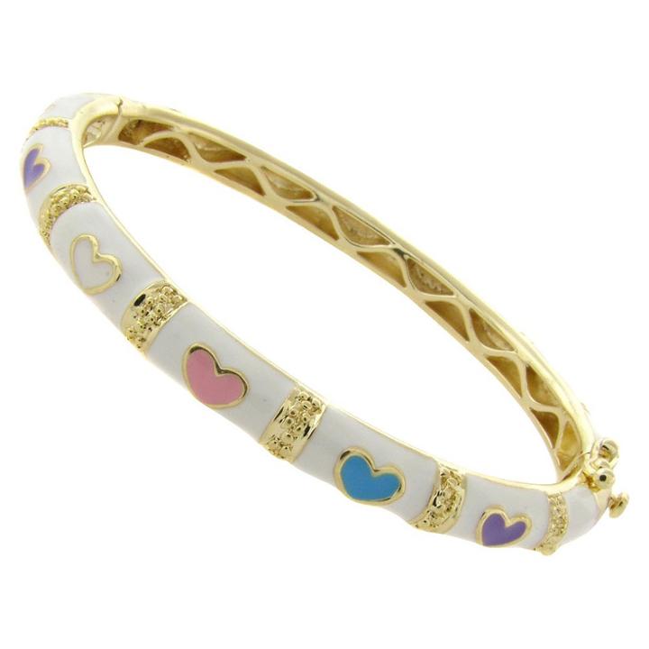 Target Ellen 18k Gold Overlay Enamel Heart Design Bangle - White, Girl's