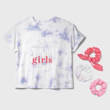 Mattel Girls' Barbie Short Sleeve Cropped T-shirt With Scrunchies - Purple