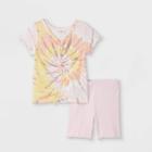 Toddler Girls' Ribbed Tie-dye Short Sleeve Top & Biker Shorts Set - Cat & Jack Pink