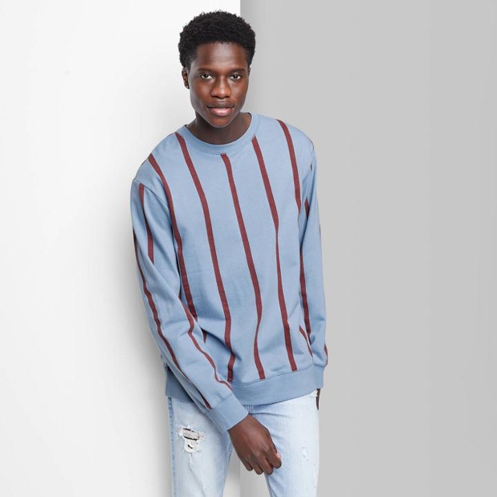 Adult Regular Fit Crewneck Pullover Sweatshirt - Original Use Light Blue/striped