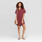 Women's Short Sleeve Collared At Knee Shirtdress - Universal Thread Burgundy (red)