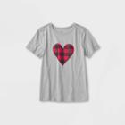Kids' Adaptive Short Sleeve 'buffalo Check Heart' Graphic T-shirt - Cat & Jack Gray
