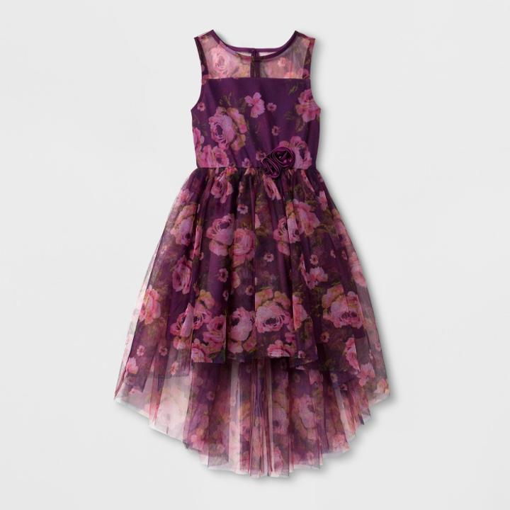 Girls' Zenzi Sleeveless High Low Bodice Dress - Burgundy