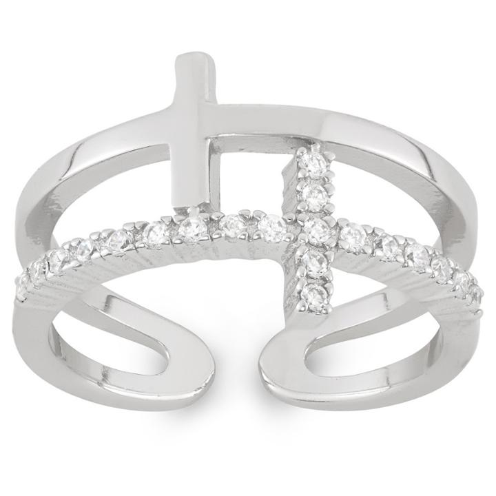 Tiara 0.1 Ct. T.w. 2 Sided Cross Cubic Zirconia Ring In Sterling Silver -
