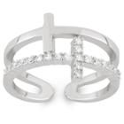 Tiara 0.1 Ct. T.w. 2 Sided Cross Cubic Zirconia Ring In Sterling Silver -