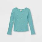 Girls' Rib-knit Printed Long Sleeve Top - Cat & Jack Ocean Green