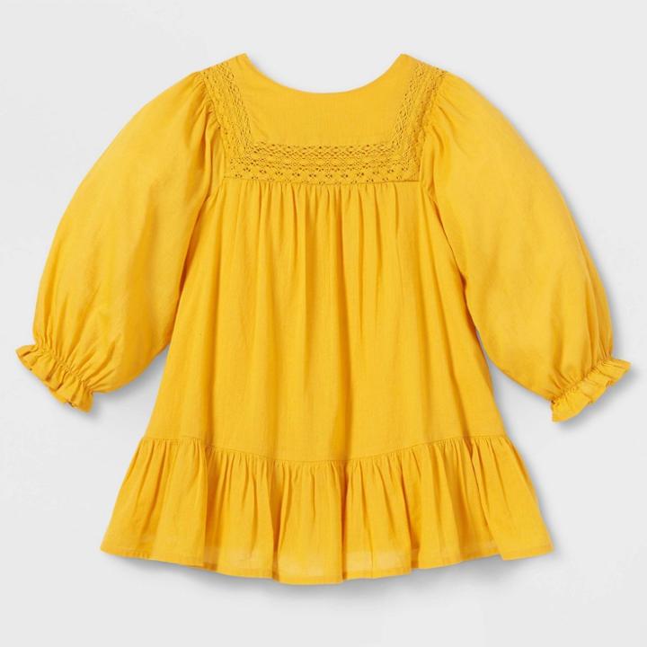 Toddler Girls' Solid Crochet Long Sleeve Dress - Cat & Jack Yellow