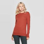 Women's Long Sleeve Ribbed Cuff Crewneck Pullover Sweater - A New Day Rust (red)