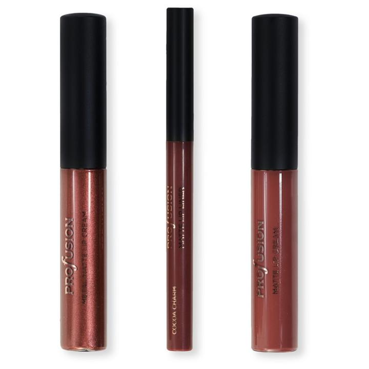 Profusion Cosmetics Mixed Metals Lips Set Cocoa -3.5oz, Clear