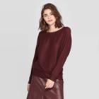Women's Casual Fit Dolman Long Sleeve Boat Neck Rib Snit T-shirt - A New Day Rose