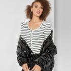 Women's Striped Long Sleeve Button Neck Top - Wild Fable Cream/green