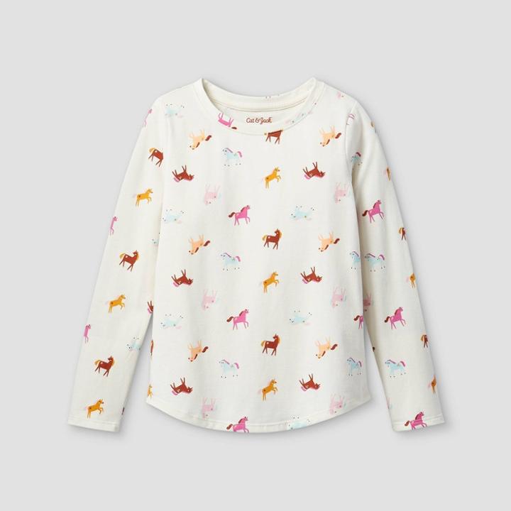 Girls' Printed Long Sleeve T-shirt - Cat & Jack Cream Xxl