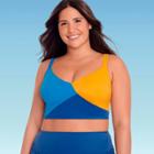Women's Plus Size Slimming Control Colorblock Crop Bikini Top - Beach Betty By Miracle Brands Blue/yellow