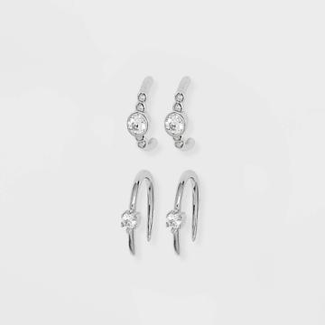Sterling Silver Cubic Zirconia Threader Duo Hoop Earrings - A New Day