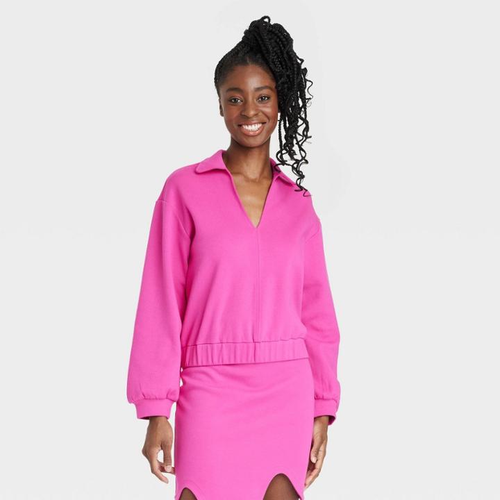Black History Month Target X Sammy B Women's Balloon Long Sleeve V-neck Scuba T-shirt - Pink