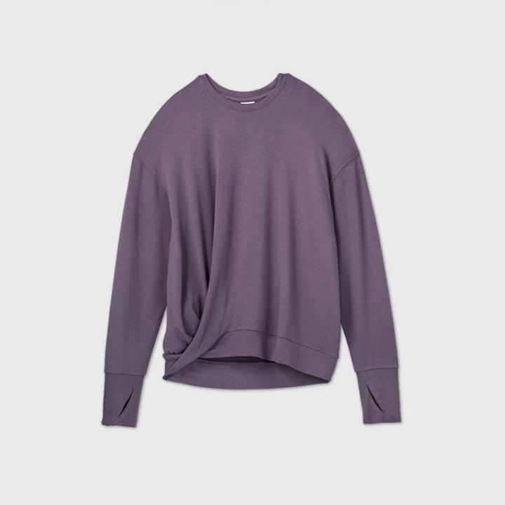 Women's French Terry Twist-front Crewneck Pullover - All In Motion Dusty Purple