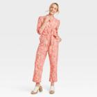 Women's Long Sleeve Traveling Jumpsuit - Knox Rose Coral Pink Ikat