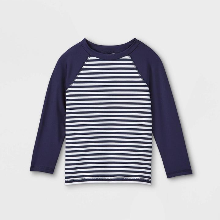 Toddler Boys' Striped Raglan Rash Guard - Cat & Jack Navy