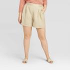 Women's Plus Size Linen Pull-on Shorts - A New Day Tan 1x, Women's,