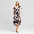 Women's Floral Print Short Sleeve Lace Trim Midi Dress - Who What Wear Black/pink