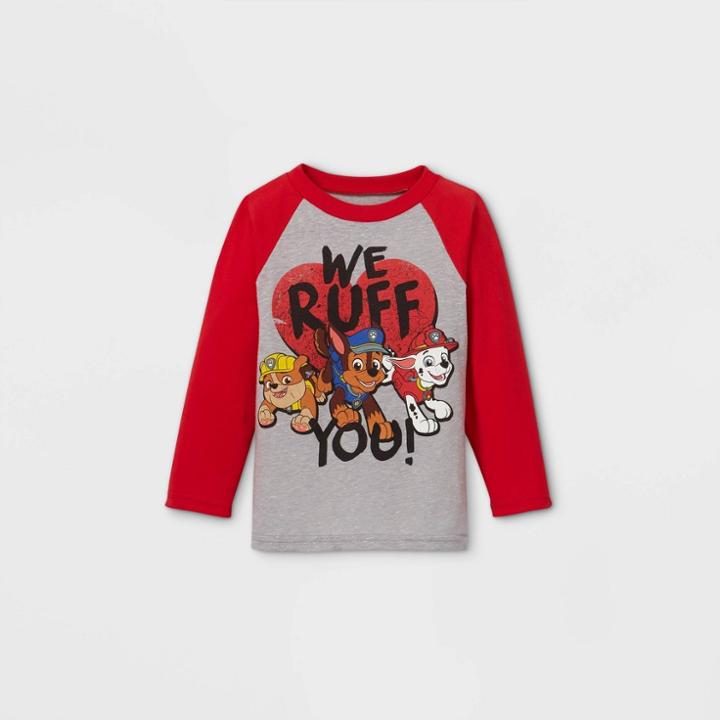 Toddler Boys' Paw Patrol 'we Ruff You' Valentine's Day Long Sleeve Graphic T-shirt - Red