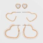 Girls' 3pk Pearl Hearts Earrings - Art Class Gold