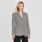 Women's Houndstooth Print Tie Waist Blazer - A New Day Black