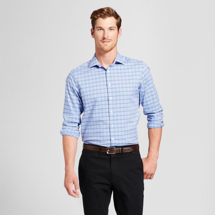Men's Long Sleeve Wrinkle Free Standard Fit Dress Shirt - Goodfellow & Co Amparo Blue